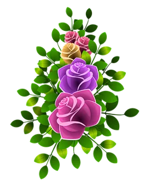Colorful Digital Roses Artwork PNG Image