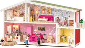 Colorful Dollhouse Interior Play Scene PNG Image