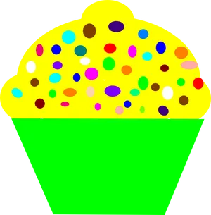 Colorful Dotted Yellow Cupcake Illustration PNG Image