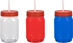 Colorful Drinking Jars With Straws PNG Image