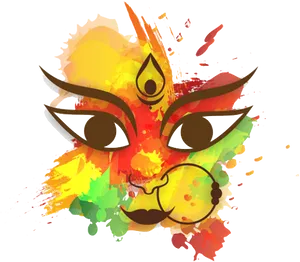 Colorful Durga Face Artwork PNG Image