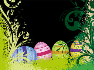 Colorful Easter Eggs Floral Background PNG image with transparent background