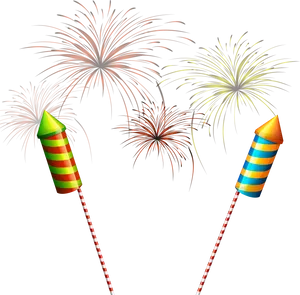 Colorful Fireworksand Rockets Illustration PNG Image