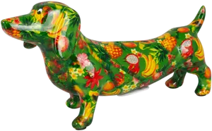 Colorful Floral Dachshund Figurine PNG Image