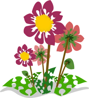 Colorful Flowers Illustration PNG Image