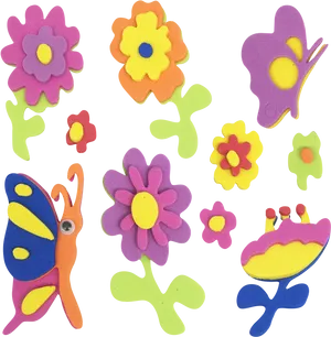 Colorful Foam Craft Flowers Butterfly PNG Image