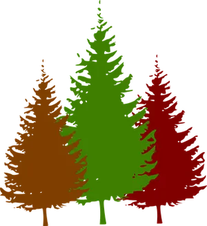 Colorful Forest Silhouettes PNG Image