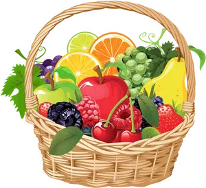 Colorful Fruit Basket Illustration PNG Image