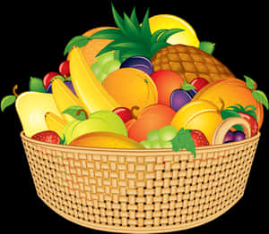 Colorful Fruit Basket Illustration PNG with transparent background