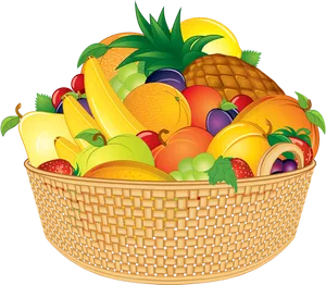 Colorful Fruit Basket Illustration PNG Image