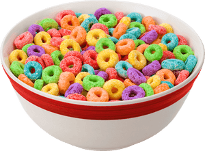 Colorful Fruit Flavored Cerealin Bowl PNG image with transparent background