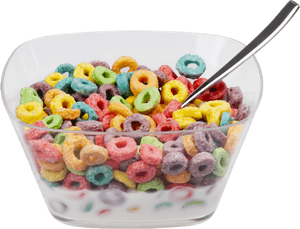 Colorful Fruit Loop Cereal Bowl PNG image with transparent background
