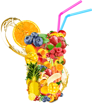 Colorful Fruit Splash Smoothie Art PNG image with transparent background