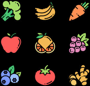 Colorful Fruitand Vegetable Icons PNG with transparent background