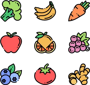 Colorful Fruitand Vegetable Icons PNG Image