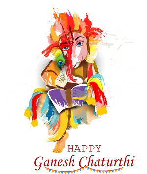 Colorful Ganesh Chaturthi Greeting PNG Image