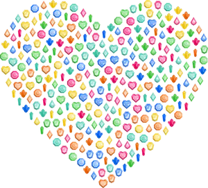 Colorful Gemstone Heart Pattern PNG Image