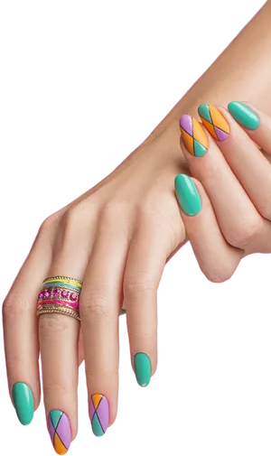 Colorful Geometric Nail Art PNG Image