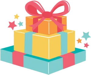 Colorful Gift Boxeswith Starsand Bow PNG Image