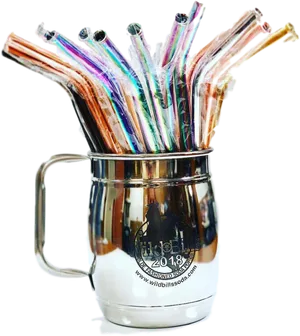 Colorful Glass Strawsin Mug PNG Image