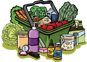 Colorful Grocery Shopping Illustration PNG Image