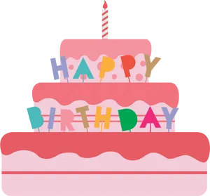 Colorful Happy Birthday Cake Illustration PNG Image