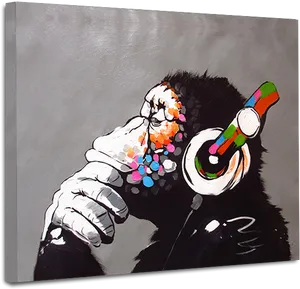 Colorful Headphones Gorilla Art PNG Image