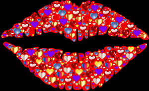Colorful Hearts Lips Graphic PNG image with transparent background