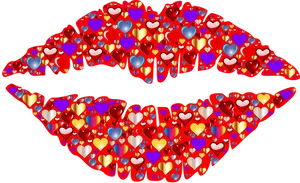 Colorful Hearts Lips Graphic PNG Image