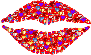 Colorful Hearts Lips Illustration PNG image with transparent background
