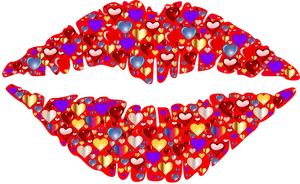 Colorful Hearts Lips Illustration PNG Image