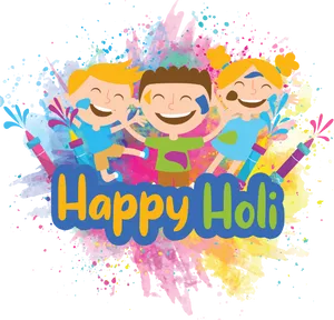 Colorful_ Holi_ Celebration_ Cartoon PNG Image