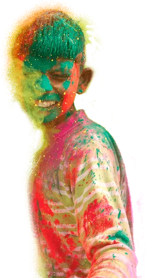 Colorful Holi Celebration Child PNG Image