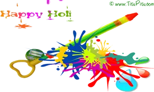 Colorful Holi Celebration Greeting PNG Image