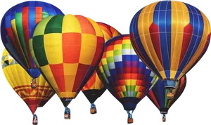 Colorful Hot Air Balloons Against Blue Sky PNG Image