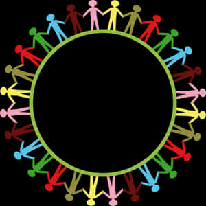 Colorful Human Chain Around Black Circle PNG image with transparent background