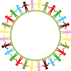 Colorful Human Chain Around Black Circle PNG Image