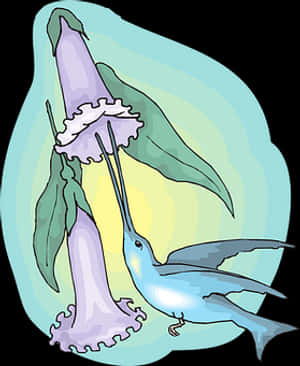 Colorful Hummingbird Feeding From Flower PNG image with transparent background