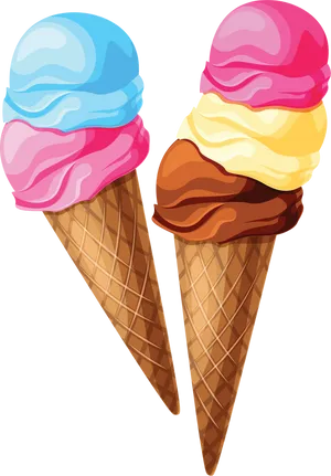 Colorful Ice Cream Cones PNG Image