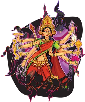 Colorful Illustrationof Goddess Durga PNG Image