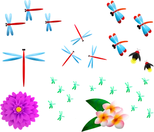 Colorful Insectsand Flowers Illustration PNG Image