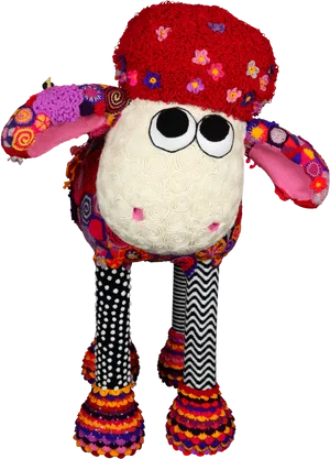 Colorful Knitted Shaunthe Sheep Figure PNG Image