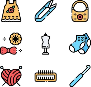 Colorful Knitting Icons Set PNG Image