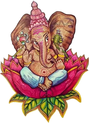 Colorful Lord Ganeshaon Lotus Illustration PNG Image