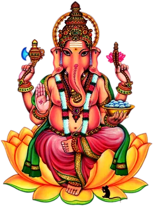 Colorful Lord Ganeshaon Lotus PNG Image