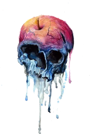 Colorful Melting Skull Artwork PNG Image