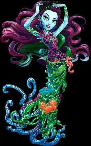 Colorful_ Mermaid_ Animated_ Character PNG image with transparent background