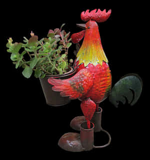 Colorful Metal Rooster Planter PNG image with transparent background