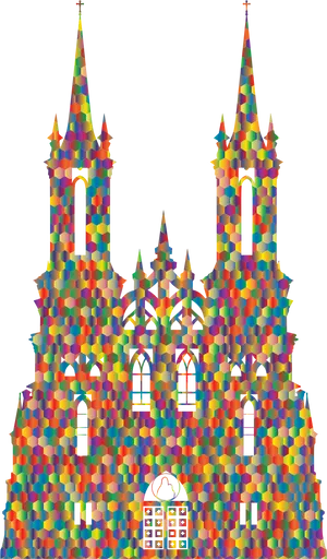 Colorful Mosaic Castle Silhouette.png PNG Image