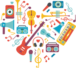 Colorful Music Instruments Collage PNG Image